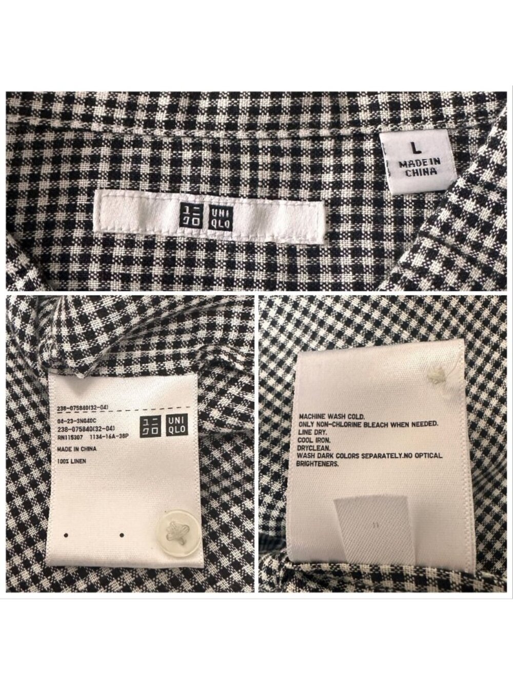 Uniqlo Premium Linen Sleeveless Shirt,  L, NWT, Black/White Gingham Check - Picture 5 of 10